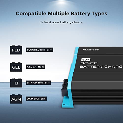 Renogy 12V 40A Dc To Dc On-Board Battery Charger For Flooded, Gel, Agm, And Lithium, Using Multi-Stage Charging In Rvs, Commercial Vehicles, Boats, Yachts, 40A #TOP1