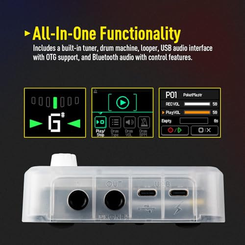 Image of SONICAKE QME-10TWH Pocket Master-Multi Effects Guitar Pedal with 9 Effects Modules 100 Drum Rhythms and Looper 100 Presets 20 Amp /Cab Electric Guitar Effects Processor OTG USB Audio Interface BT
