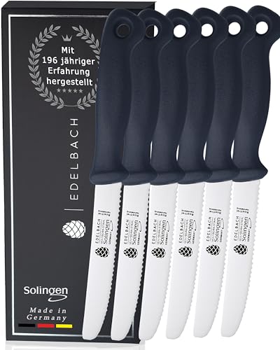 Edelbach Solingen Küchenmesser Set | 'Perfect' Frühstücksmesser m. Wellenschliff | Ultrascharf Messerset Made in Germany | Frühstücksmesser, Steakmesser, Brötchenmesser (6er Frühstücksmesser Set)