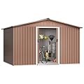 Zstar 10' x 8' Storage Sheds, Outdoor Steel Storage Shed with Lockable Doors, Utility and Tool Storage House, Outdoor Shed for Backyard Garden Patio Lawn, Brown