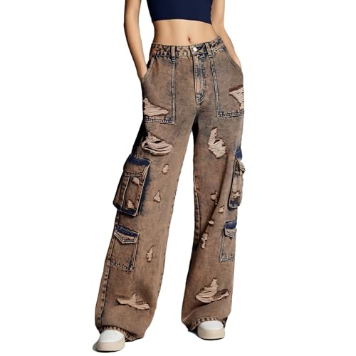 Women's Cargo Pants Y2K Clothing Multi-Pocket Jeans Grunge Clothes Hip Streetwear