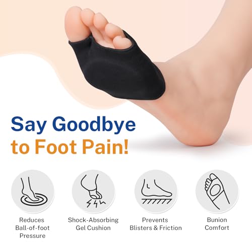Metatarsal Pads with Gel Pad for Men and Women, Metatarsal Sleeves, Ball of Foot Cushion for Feet Pain Relief, Metatarsalgia, Mortons Neuroma, Sesamoiditis, Metatarsalgia Insoles, 2 Pairs, Black, L