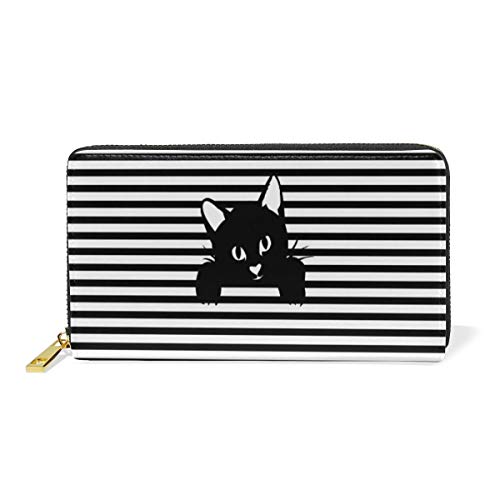 Portefeuille long chat noir GIGIJY en cuir véritable zippé grand format multicolore