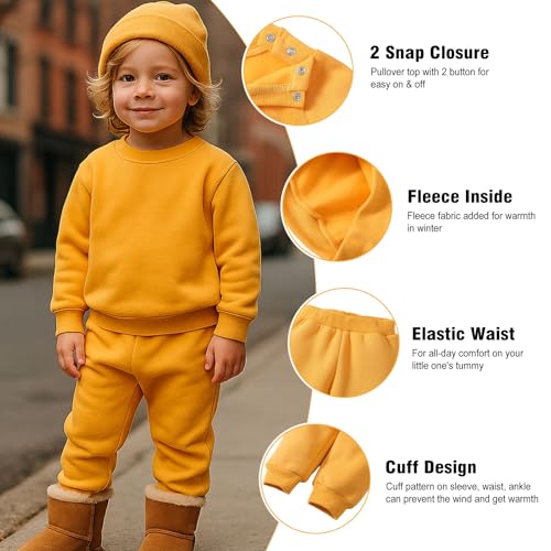 SOBOWO Toddler Baby Boy Clothes Winter Solid Long Sleeve Pullover Sweatshirt Pants 2Pcs Fall Outfits Sweatsuit Set 24M-6Y3