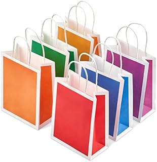 30 PCs Paper Party Bags for Kids Party - 15 x 8 x 21cm in 6 Assorted Colors Paper Bags with Handles and Extended Flat Bottom - Paper Party Gift Bags for Birthdays, Anniversaries & Weddings