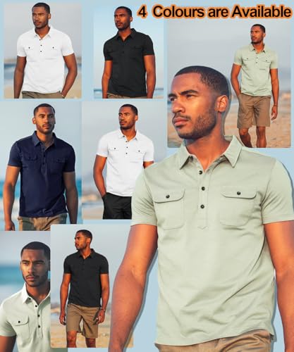 Mens Short Sleeve Polo Shirt Cotton Golf T-Shirt Work Shirts with 2 Pockets3