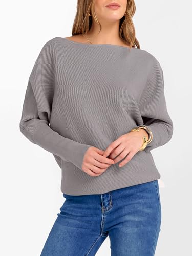 Image of ANRABESS Womens Off Shoulder Sweaters 2026 Fall Long Batwing Sleeve Loose Fit Knit Tops Casual Pullovers Jumpers