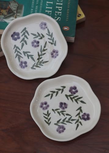 Image of WEAVING HOMES Lavender Fields Handmade Dessert Plate Luxurious Premium Ceramic Plates, Handmade Kitchenware Dinnerware Pasta Serving Plates- Set of 1