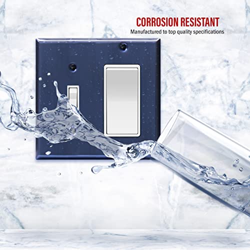 Image of ENERLITES Combination Toggle Switch and Decorator Receptacle Metal Wall Plate, Corrosion-Resistant, Stainless Steel 201, Standard Size 2-Gang 4.50 inch x 4.57 inch, UL Listed, 771131-BBL, Brushed Blue