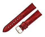 RECHERE Bracelet de montre en cuir grainé alligator avec boucle ardillon en or rose, noir, marron, bleu, rouge, blanc - rouge - 20 mm