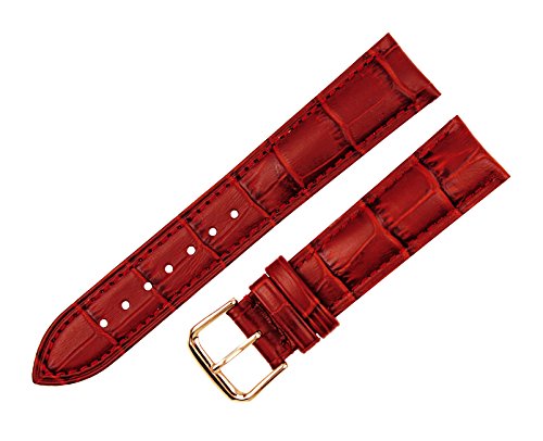 RECHERE Leather Watch Band Strap Rose Gold Pin Buckle (Red 16mm)