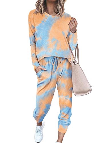 Womens Two Piece Tie Dye Workout Outfit Sexy Casual Long Sportswear Set Large