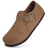 Torotto Womens Clogs Cork Footbed Suede Slippers Arch Support Potato Shoes with Adjustable Buckle(QB/Khaki-38), 7