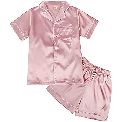 amropi Family Matching Silk Pyjama Set Short Sleeve Loungewear 2 Pieces Summer Sleepwear Pink-2, 9-10 Years Cover