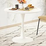 Soohow 31.5' Small Round Dining Table Seats Up to 2-4 People,Wood Tabletop Tulip Dining Table with Metal Pedestal Base