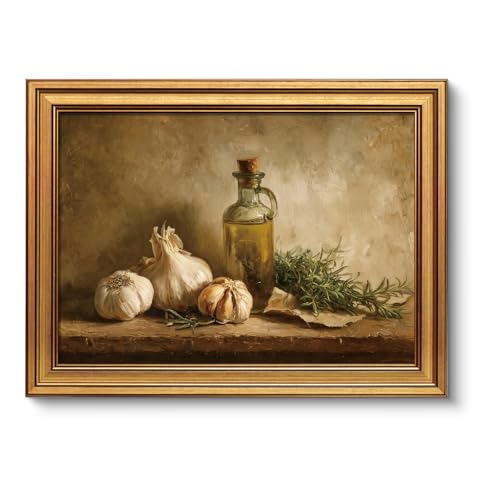 VIYYIEA Gold Framed Garlic Still Life Canvas Kitchen Wall Art, 12x16in