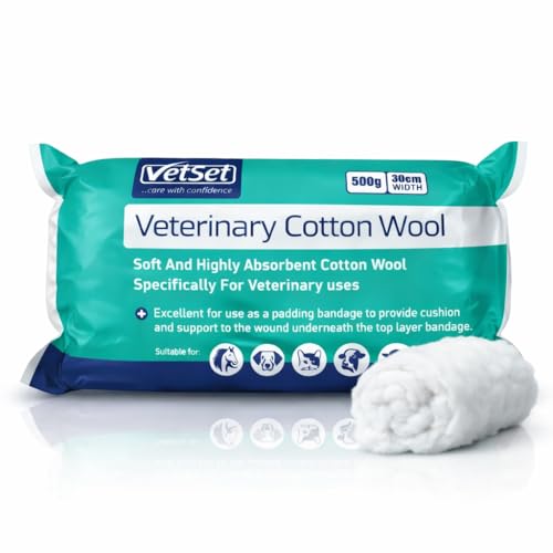 VetSet Cotton Wool Roll | Veterinary Cotton Wool for Horses Dogs & Livestock | Premium & Highly Absorbent Padding for Wound Care & First Aid | 500g 30cm