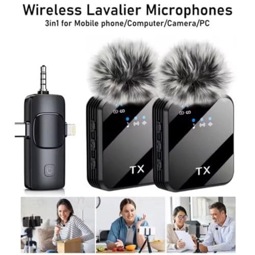 Image of 3in1 Wireless Lavalier Microphone Tiny Dual Mini Noise Reduction Collar Clip for Teachers Insta Singing Reels Mobile Camera Mic for Live Streaming Reels Podcast Vlogging Online Classes Camera