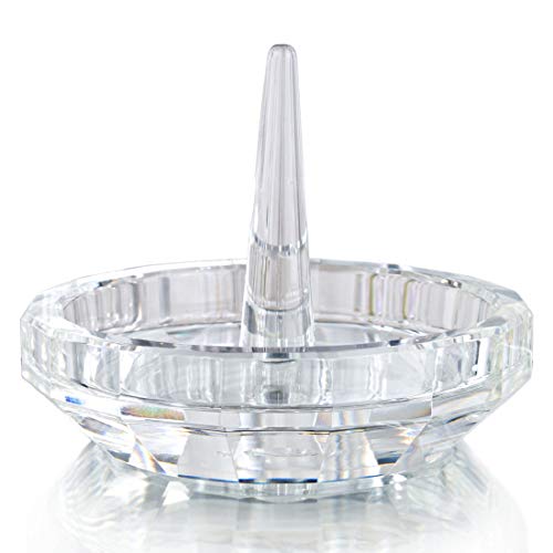 Image of Clear Crystal Ring Holder Dish Wedding Jewelry Tray Vanity Decor