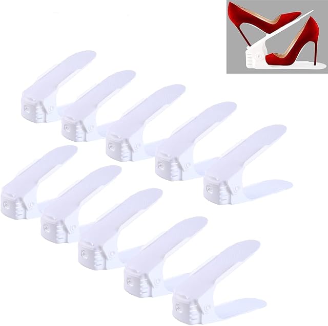 BoYeeBo Pack of 10, Adjustable 4 Level Shoe Slots Organizer Double Deck Shoe Rack Holder for Shoes Storage Closet Organization (White)