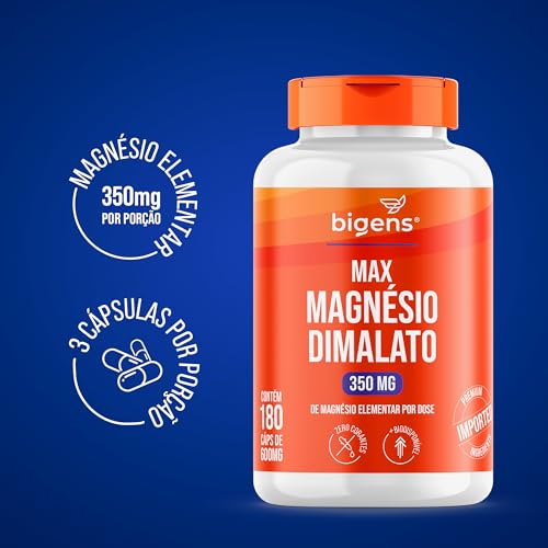 Max Magnésio Dimalato, 350mg de magnésio elementar por dose, 180 cápsulas, Biogens