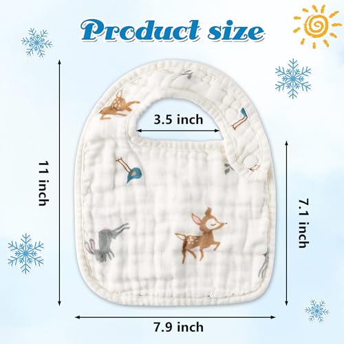Zainpe 6Pcs Snap Muslin Cotton Baby Bibs Winter Blue Trees Stars Pattern Bib with 6 Absorbent & Soft Layers Adjustable Burp Cloths for Infants Girls Boys Toddler Drooling Feeding Eating 0 to 24 Months2