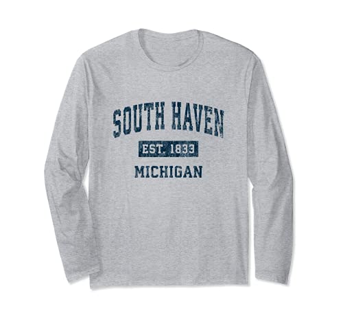 South Haven Michigan MI Diseño deportivo vintage estampado azul marino Manga Larga