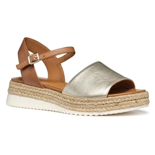 Geox D EOLIE C, Sandalo Piatto Donna, Lt Gold/Camel, 38.5 EU