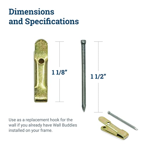 Image of PHS Small Wall Buddies Picture Hangers Replacement Hook and Nail Set - Heavy Duty 30 lb Picture Hanging Kit for Drywall Plaster Wood - 5 Pack Frame Hanging Hardware