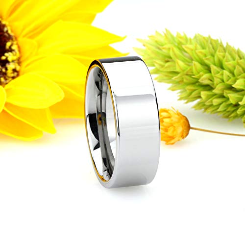 Double Accent 9Mm Comfort Fit Tungsten Carbide Wedding Band Polished Shiny Flat Pipe Cut Style Tungsten Ring (5 To 15), 8.5 #TOP1
