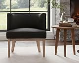 LIVINOVA Comfy Barrel Chair Mid Century Modern Accent Chair with Solid Wood Leg Upholstered Reading Chairs Linen Fabric Waiting Room Round Side Chairs for Living Room Bedroom Office, Charcoal