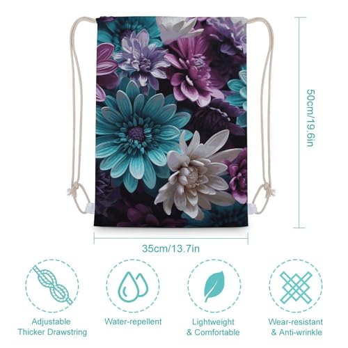 Purple And Teal Flowers Drawstring Backpack Sport Gym Bags Yoga Shopping Travel Casual Daypacks for Women Men2