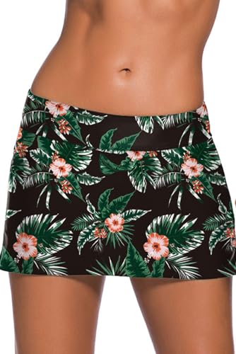 Image of REKITA Women Swim Skirt Solid Color Waistband Skort Bikini Bottom