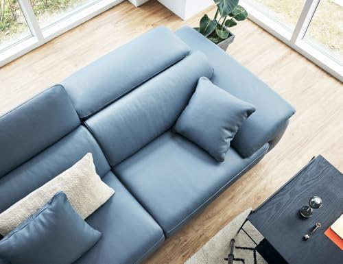 Image of Fabrique Oasis Leatherette 3 Seater Sofa Set with Puffy Moden Design Blue with Moveable Headrest | Stylish Home Office & Living Room Furniture | Lightweight Design with Durable Stainless Steel Legs