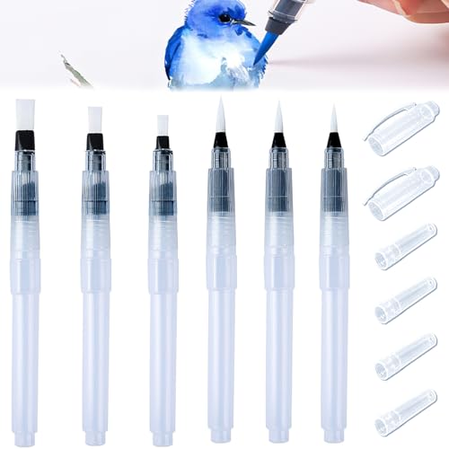Lotbun Pinceles De Acuarela con Depósito Rellenable, 6 Unidades, Pluma Acuarela Pinceles De Acuarela con Depósito Rellenable, Pincel con Cerdas De Hilo Sintético