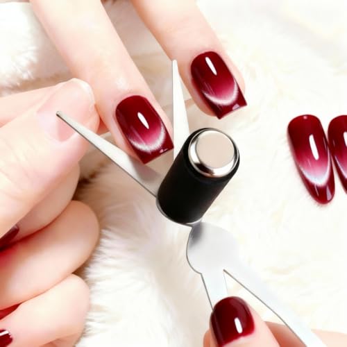 2 in 1 French Cat Eye Magnet Set, Double Head Scissor Magnet Tool for Cat Eye Gel Polish, Wand with Round Nail Magnet Beads, Manicure Art DIY for Home & Salon Use, Beginner Friendly