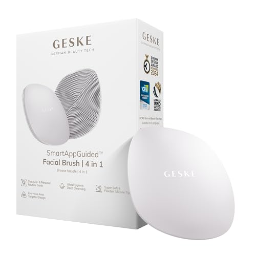 GESKE SmartAppGuided™ Facial Brush | 4 in 1 | Professional Facial Cleansing Brush | Skin Cleansing Silicone Facial Brush | Routine Skincare | Gentle Cleansing | Facial Cleanser