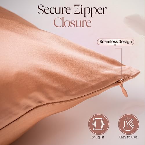 Image of 100% Mulberry Silk Pillowcase Infused with Silver Ions - Pure 22 Momme Grade 6A Fibers for Beautiful Skin and Hair - Cooling Pillow Case Protector with Zipper