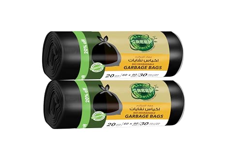 Earth Green Choice Black Trash Bags Rolls 60x90cm | 30 Gallon | 20 Bags Per Roll | Pack of 2 | Durable & Leak-Proof Garbage Bags | Eco-Friendly Waste Bin Liners