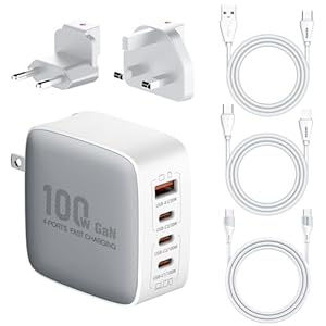 GaN 100W USB C Charger,4 Ports Charging Station,Fast Charging Cable & Wall Charger Power Adapter Compatible with MacBook Pro/Air,iPhone 15 Pro Max, Galaxy S23 Ultra,Dell XPS, Steam Deck, Laptops