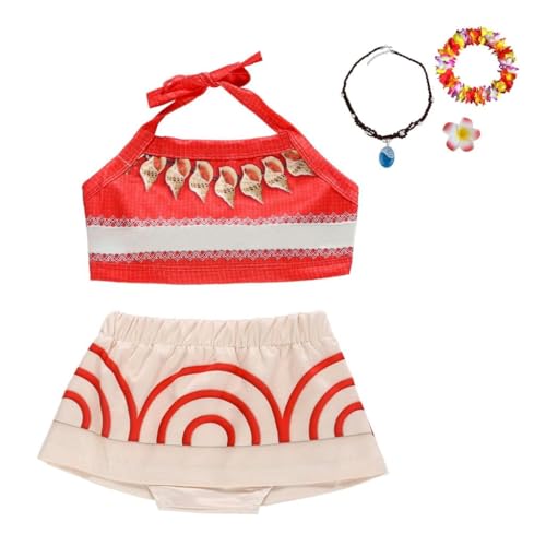 Lito Angels Principessa Oceania Vaiana Costume da Bagno Tankini Due Pezzi con Accessor per Bambina Taglia 6-12 Mesi 74 90 (Etichetta in Tessuto 70