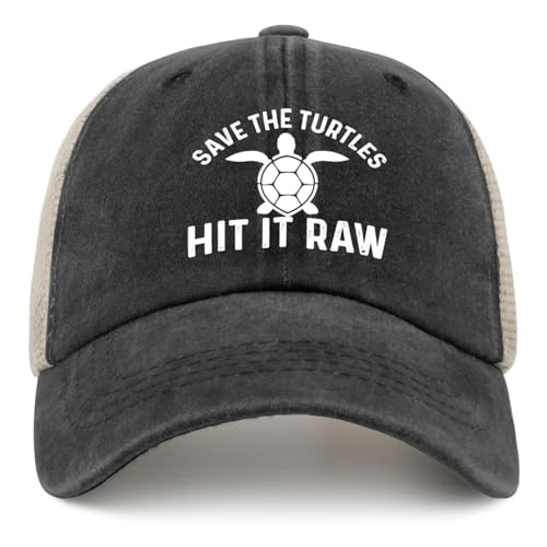 Save The Turtles hit it raw Trucker Hat Men Trendy Mesh Cap for Summer Black