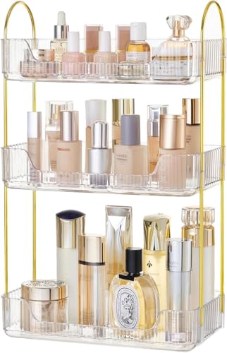 HBlife 3 Tier Bathroom Organizer Countertop, Makeup Organizer Perfume Tray Skincare Organizer for Bathroom, Dresser, Vanity, Clear