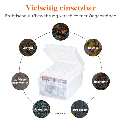 Lifewit Fotobox Aufbewahrungsbox 28 x 22 cm/11x8 mit 9 PCS innere Fotohalter, 13x18cm 5R, Kunststoff Foto Box für Karten Bilder Stempel Saatgut Bürobedarf Bastelbox mit Etikettensticker, Klar