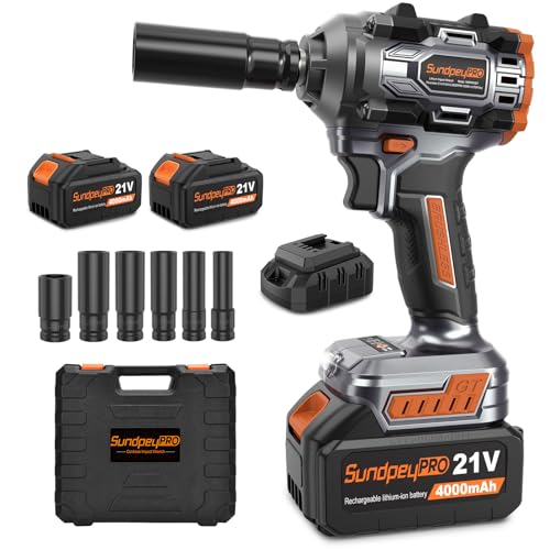 Image of SundpeyPRO 21V Cordless Impact Wrench - 750Ft-lbs(1000N·m) High Torque Brushless Power 1/2 Inch Impact Gun with 2 x 4.0Ah Batteries & 6 Sockets & Fast Charger & Case for Car & Truck & RV & Home DIY