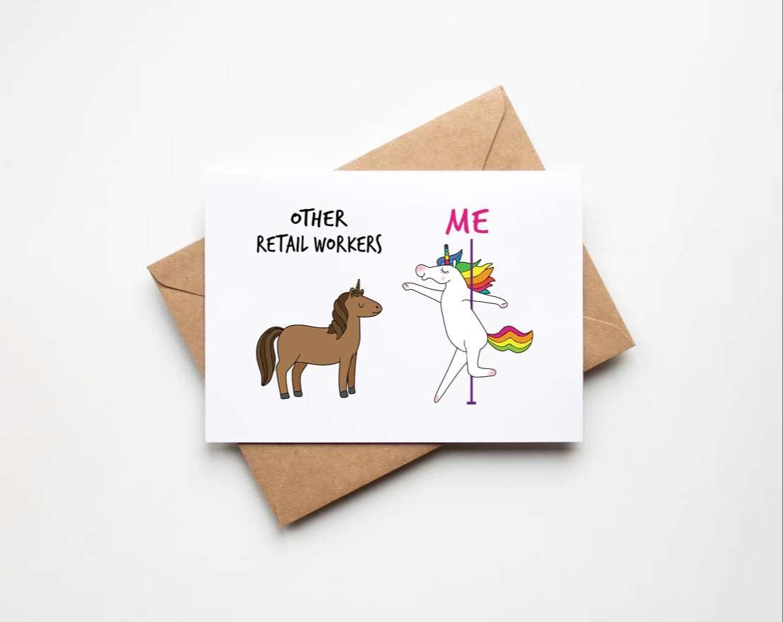 Retail Worker Gift Idea - Funny Other Retail Workers You Unicorn & Horse Card - Retail Worker Birthday Gift - Funny Gifts For Retail Workers - Unicorn Pole Dancing - Best Birthday Wishes