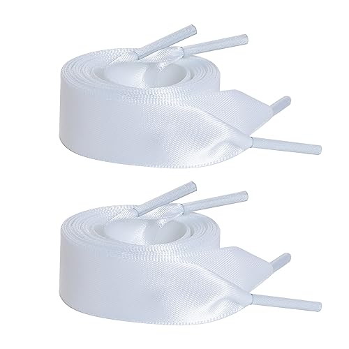 Marrywindix 2 Pairs 47' Flat Satin Ribbon Shoelaces White Silk Shoestrings Wide Shoe Laces for...