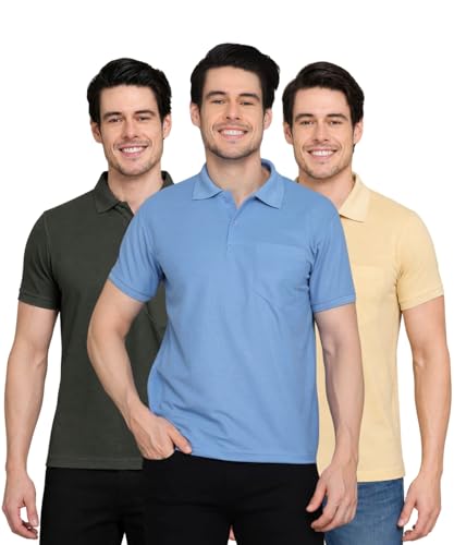 Image of INKKR Men Regular Fit Polo Neck Half Sleeve Solid Casual T-Shirt with Chest Pocket | Pack of 3