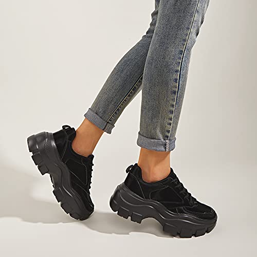 Image of LUCKY STEP Women Chunky Platform Dad Colorblock Casual Lace-Up Walking Sneakers