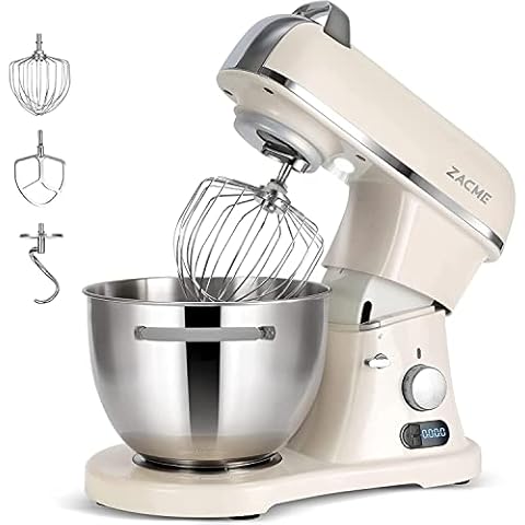 ZACME Profi Küchenmaschine Knetmaschine(1500W ),7L Edelstahlschüssel Teigmaschine mit LCD-Timer,Geräuscharme Rührmaschine,3-Rührwerkzeuge Spritzschutz Teigschaber Eiertrenner mit 11 Geschwindigkeit Cover